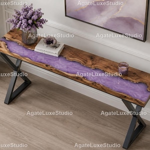 Luxury Blue Epoxy Resin Console Table | Live Edge Wood Entryway Table | Handmade River Table Rustic Live Edge Wood Entry Decor Tabletop |