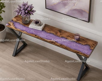 Luxury Blue Epoxy Resin Console Table | Live Edge Wood Entryway Table | Handmade River Table Rustic Live Edge Wood Entry Decor Tabletop |