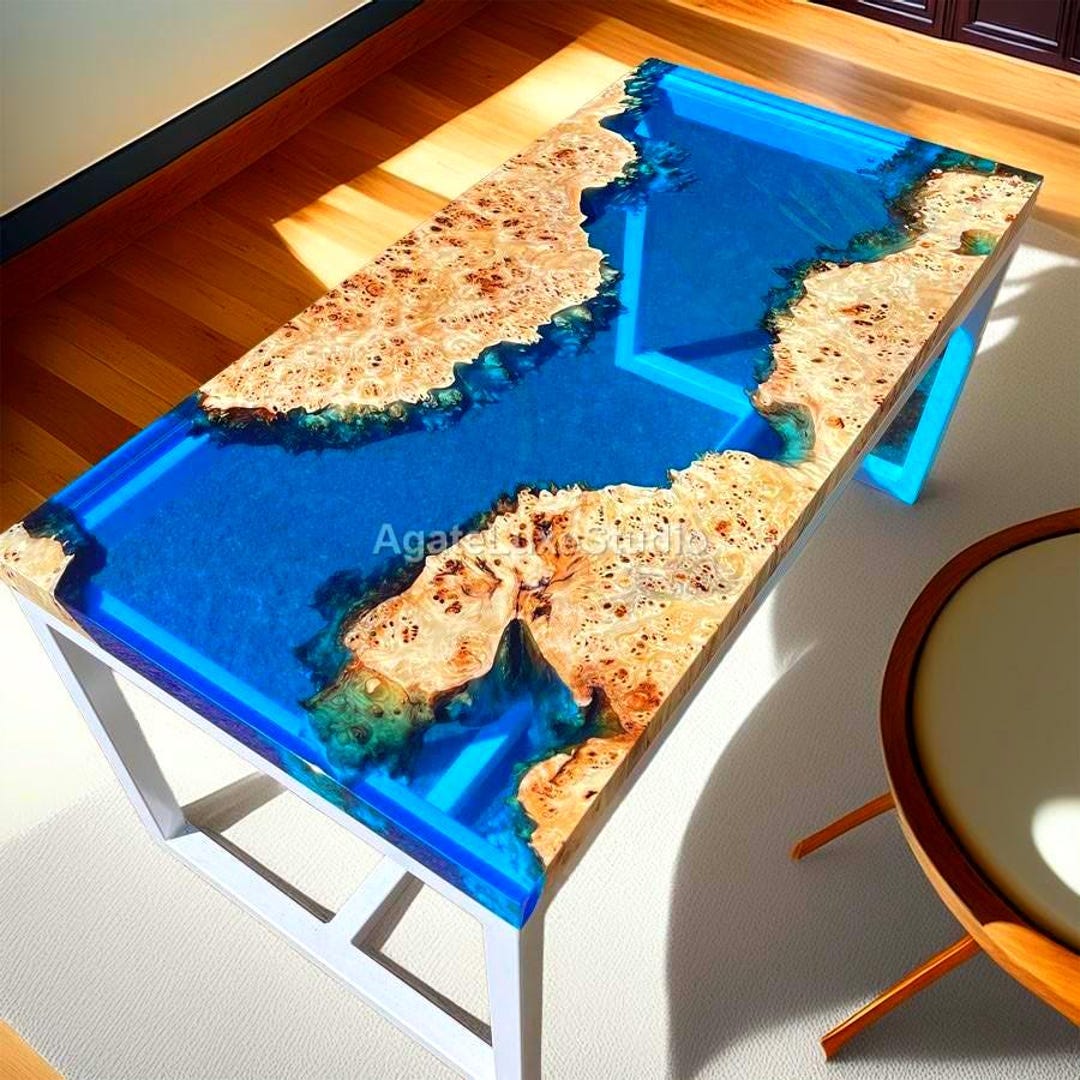 Luxury Walnut Epoxy River Table | Custom Ocean Blue Resin Table ...