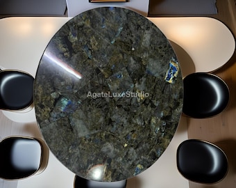 Tavolino in labradorite blu iridescente / Tavolino da caffè artigianale con pietra preziosa