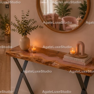 Handmade Live Edge Wood Epoxy Console Table | Modern Entryway Statement Furniture