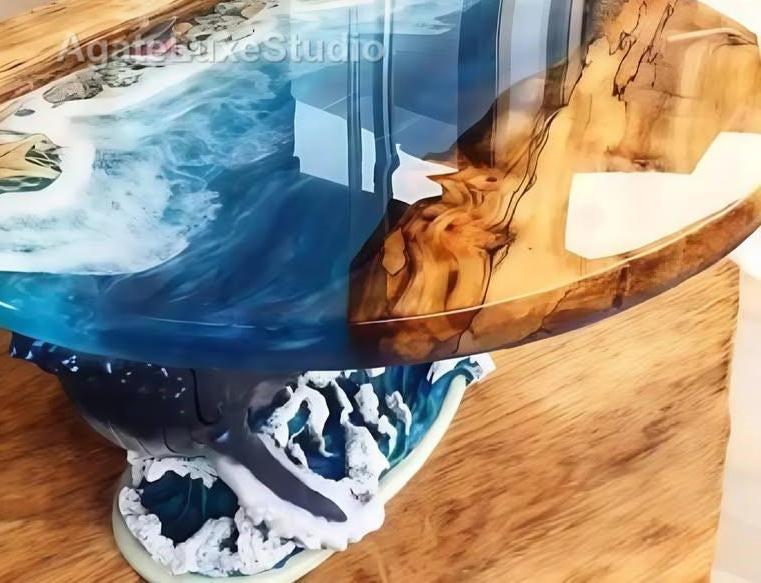 Luxury Ocean Wave Epoxy Resin Dining Table | Live Edge Wood Round Table ...