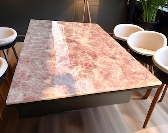 Pink Agate Table, Luxury Agate Table – Luxury Crystal Coffee Table, Handmade Rose Agate Side Table, Healing Crystal Furniture, Unique Gift