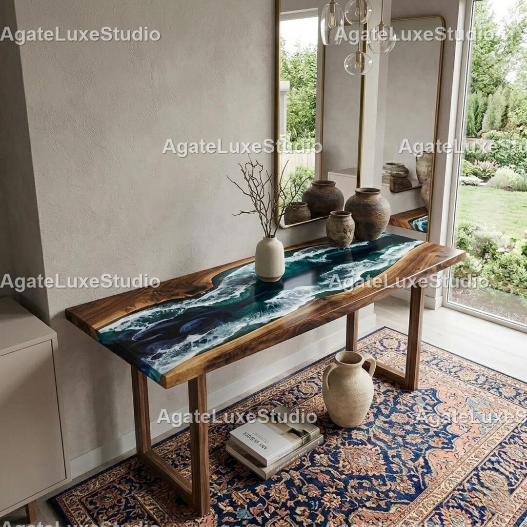 Luxury Epoxy River Console Tabletop – Solid Wood Entryway Table, Slim ...