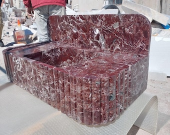 Rosso Levanto Handmade Red Marble Basin – Luxury Wall Mounted Stone Basin