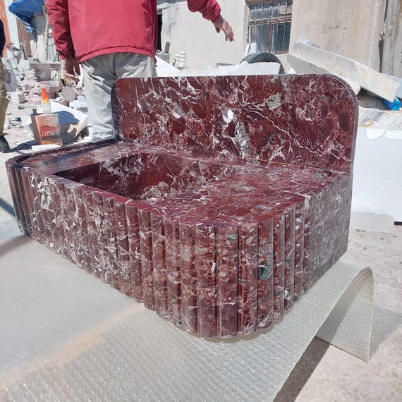 Rosso Levanto Handmade Red Marble Basin – Luxury Wall Mounted Stone Basin