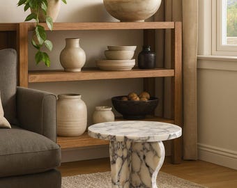 Calacatta Viola Marble Pedestal Table – Handmade Accent End Table