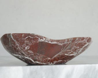 Ciotola decorativa in marmo Rosso Levanto – Centrotavola di lusso in pietra fatto a mano, arredamento moderno per la casa