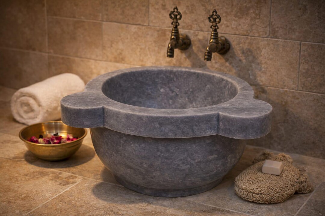 Handmade Marble Vessel Sink, Natural Stone Spa Basin, Luxury Bathroom ...