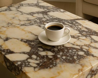 White Marble Coffee Table – Round Natural Stone, Modern Home Decor