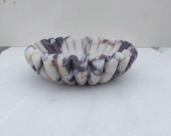 Handcrafted Ruffled Marble Bowl – Natural Stone Centerpiece