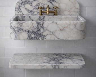 Luxury Marble Bathroom Sink, Handmade Natural Stone Washbasin, Designer Vanity Sink, Wall Mounted Marble Sink