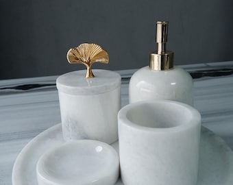 Modern White Bathroom Set – Sleek 7-Piece Accessories with Soap Dispenser & Toothbrush Holder