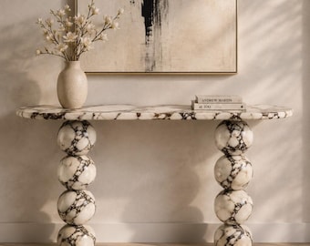 Luxury Marble Console Table, Sculptural Stone Entryway Table, Handmade Calacatta Viola Hallway Table, Modern Marble Sofa Table