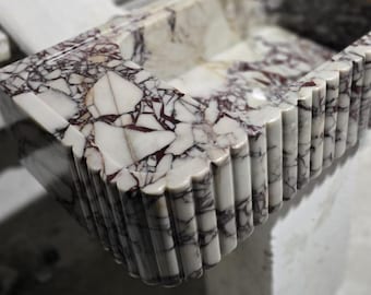 Hand Carved Calacatta Viola Marble Sink: Custom Wall Mount Vanity or On Top