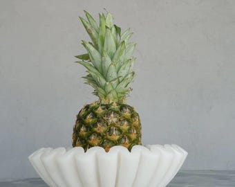 White Ruffled Marble Bowl – Handmade Decorative Stone Bowl, Luxury Home Centerpiece