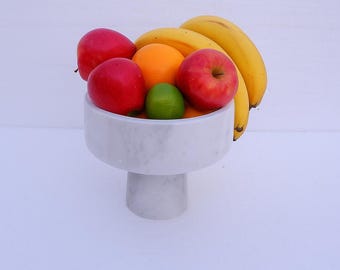 Handmade White Marble Footed Bowl – Decorative Pedestal Serving Bowl