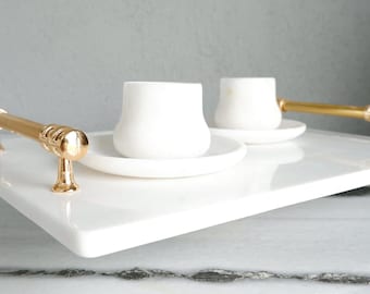 Handmade Marble Espresso Cup Set for Two – Turkish Coffee Set