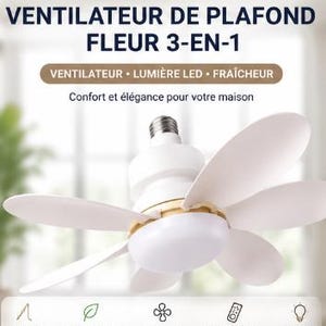 Ventilador de techo LED 3 en 1 con luz, bombilla E27, mando a distancia, funcionamiento silencioso, 3 velocidades, para dormitorio, salón u oficina.