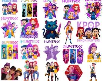 Huntrix Kpop Demon Hunters PNG, Kpop Idol Group Shirt design, Girl Dinner Png,Saja Boys Girls Bands Png, Huntrix fans,Digital Download files