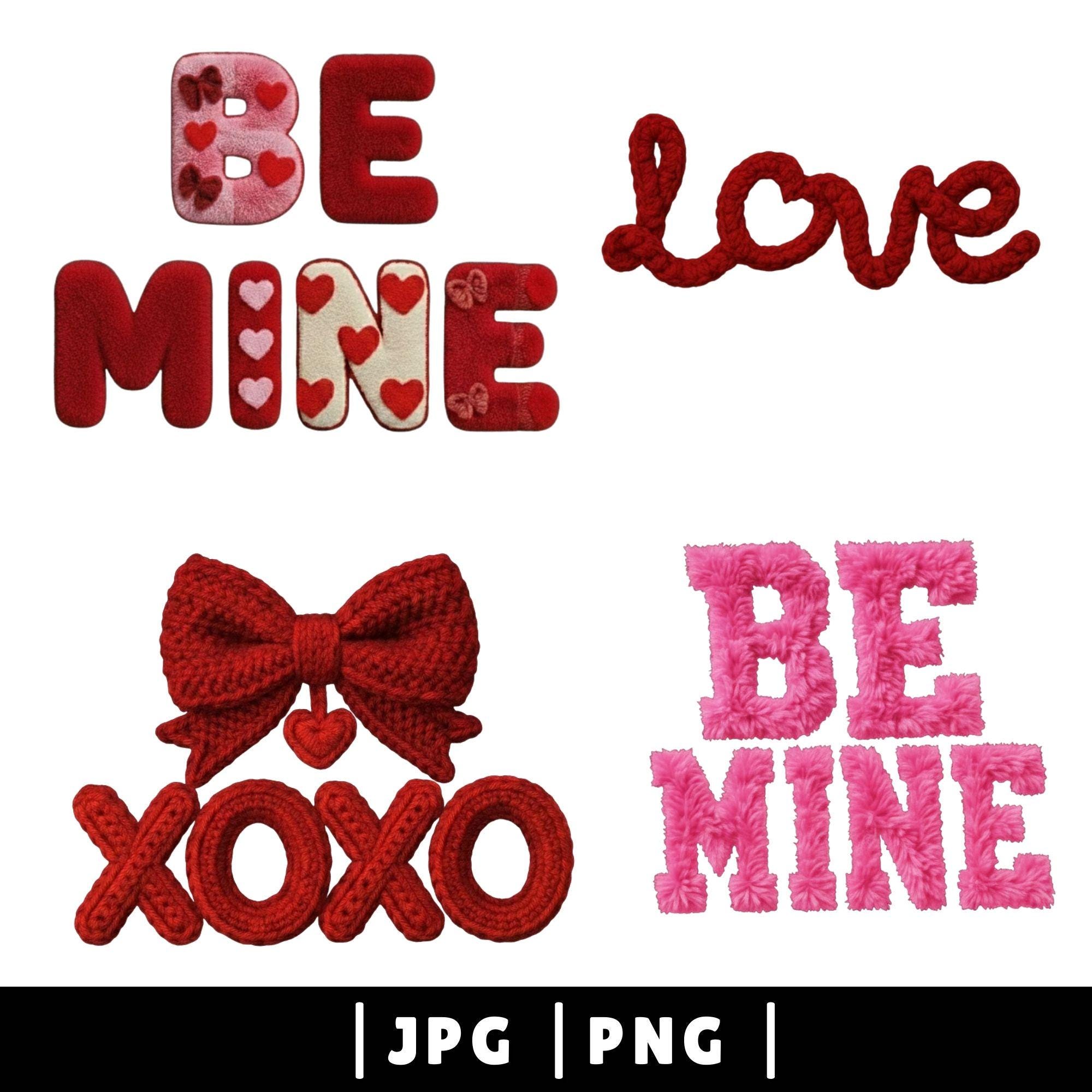 Valentines Day PNG Bundle Faux Yarn Latch Hook Yarn Bow Coquette ...
