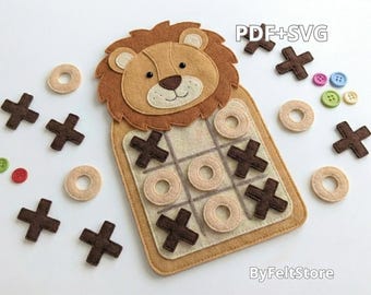 Lion Felt Tic Tac Toe Game Pattern PDF & Svg, Jungle Quiet Book Activity, Montessori Toy, Busy Board PDF, DIY Felt Game, Kids Travel Toy