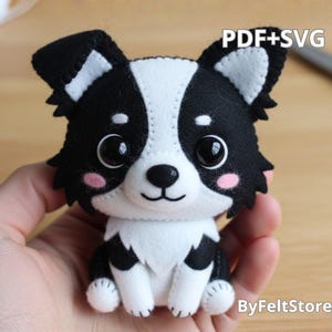 Border Collie Felt Pattern PDF SVG, Chibi Dog Plush Sewing Pattern, Kawaii Puppy DIY Template, Instant Download