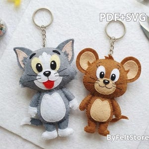 Tom & Jerry Felt Keychain Pattern PDF-SVG | Cute Stuffed Felt Plushies | DIY Sewing Tutorial | Cartoon Inspired Ornament