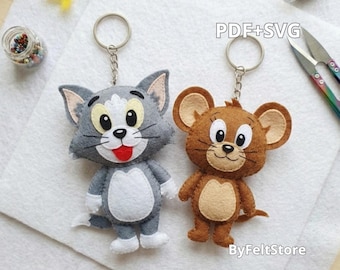 Tom & Jerry Felt Keychain Pattern PDF-SVG | Cute Stuffed Felt Plushies | DIY Sewing Tutorial | Cartoon Inspired Ornament