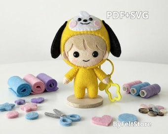 BT21 Chimmy Felt Keychain Pattern PDF & Svg – BTS Plush Doll Sewing Template, DIY Kawaii Felt Toy