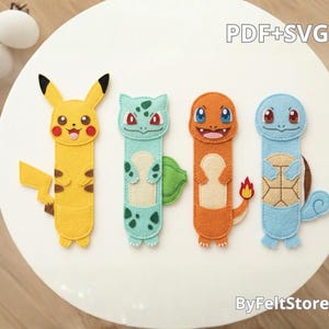 Cute Character Felt Bookmark Pattern PDF | Pikachu Bulbasaur Charmander Squirtle | DIY Felt Bookmark Set | Hand Sewing Tutorial