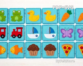 Felt Memory Game Pattern PDF & SVG – DIY Quiet Book Matching Game, Montessori Toy, Kids Learning Activity, Printable Templates