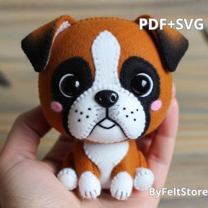 Felt Dog Pattern PDF SVG, Cute Boxer Puppy Plush Sewing Pattern, DIY Felt Animal Toy Template, Handmade Dog Plush, Kawaii Felt Dog Tutorial