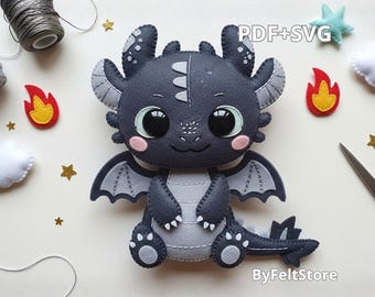 Baby Dragon Felt Pattern PDF & SVG – Cute Dragon Sewing Pattern, Fantasy Nursery Decor, DIY Felt Plush Template