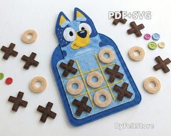 Blue Dog Felt Tic Tac Toe Game Pattern PDF & Svg, Cute Puppy Quiet Book Activity, Montessori Toy, Busy Board PDF, DIY Felt Game