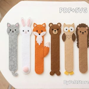 Cute Animal Felt Bookmark Pattern PDF - SVG | Woodland Bookmark Set | Cat Rabbit Fox Bear Owl Hedgehog | DIY Hand Sewing Tutorial