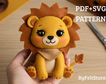 DIY Felt Lion Pattern | Handmade Plush Toy Template | Cute Lion Sewing PDF & SVG
