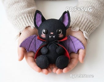 Cute Vampire Bat Felt Pattern PDF SVG | Halloween Plush Sewing Pattern | DIY Bat Ornament