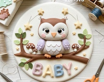 Felt Owl Nursery Door Sign Pattern Baby Room Felt Decor DIY Felt Sewing Pattern Printable Template