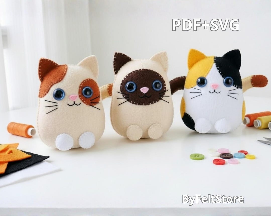 Kawaii Felt Cat Pattern PDF & SVG, Cute Kitty Plush Sewing Tutorial ...