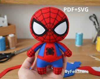 Spider Hero Felt Doll Sewing Pattern PDF, Superhero Felt Plush Toy, Diy Handmade Felt Figure, PDF & SVG Template