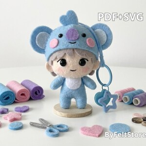 BT21 Koya filtnyckelringsmönster PDF och SVG – Bts plyschdocka sömnadsmall, DIY kawaii filtleksakshandledning