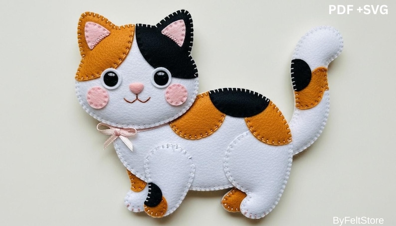Calico Cat Felt Sewing Pattern PDF and SVG. Cute Kitty Plush Toy ...