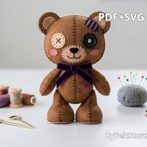 Patchwork Teddy Bear Felt Pattern PDF SVG | Stuffed Bear Sewing Pattern | Plush Teddy Template | DIY Felt Animal | Instant Download