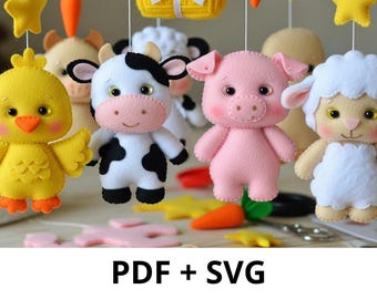 Farm Animals Felt Pattern – DIY Plush Set PDF – Cute Barnyard Sewing Templates for Nursery Decor – SVG Included