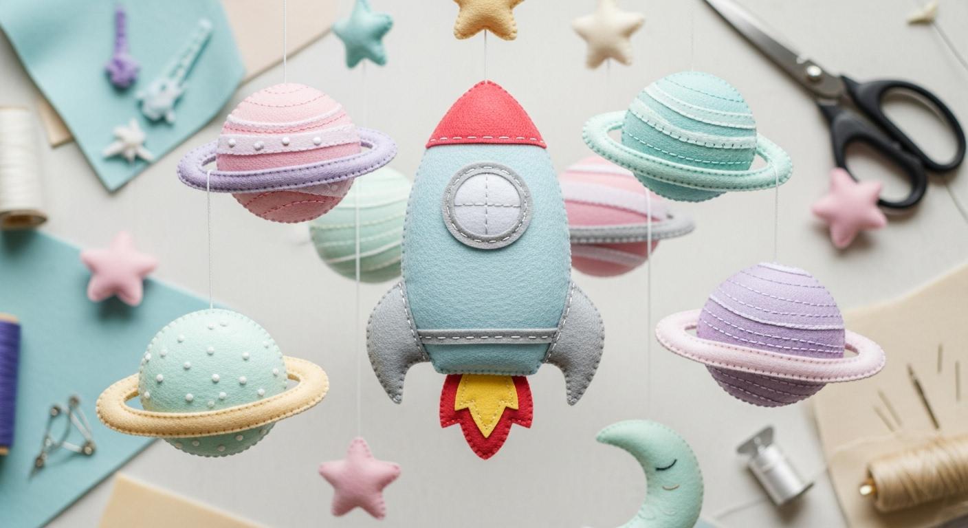 Space Baby Mobile PDF Pattern – Felt Rocket, Planets & Stars Sewing ...