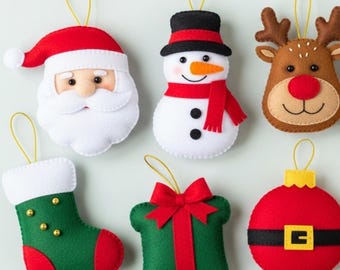 Christmas Ornaments Felt Sewing Pattern PDF and SVG. Cute Holiday Felt Decorations. DIY Soft Felt Christmas Tree Ornaments.