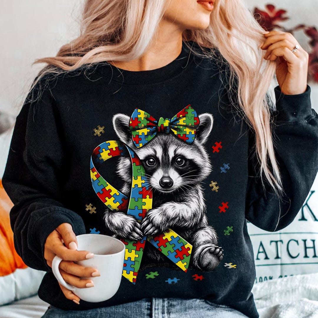 Retro Autism Awareness Raccoon Png, Puzzle Piece Graphic Tee ...