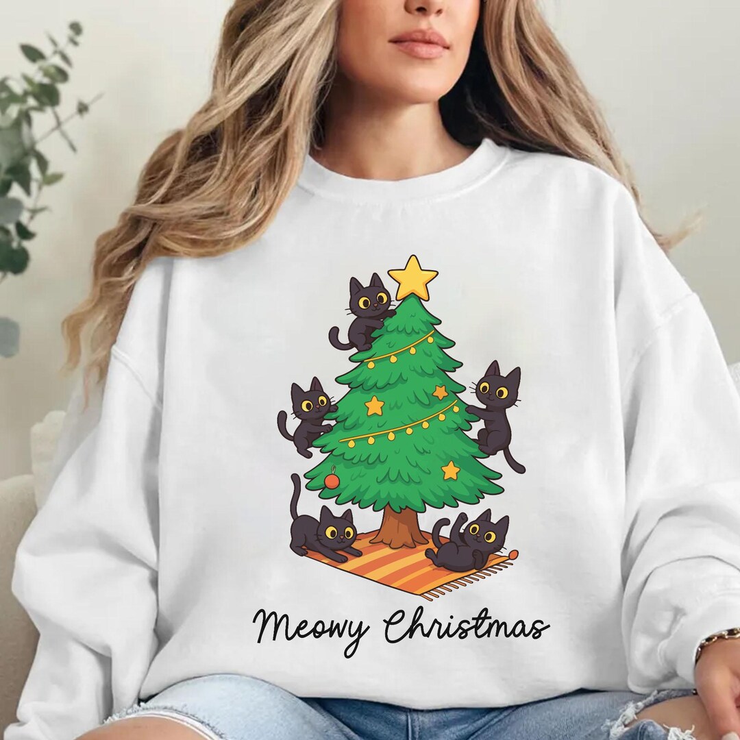 Meow Christmas Svg, Black Cats Christmas Tree Pngg, Meowy Catmas ...