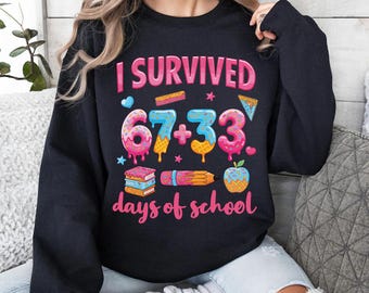 I Survived 67 + 33 Days of School Svg, Six Seven Meme Ice Cream Drip Shirt, 6 7 Meme Tee, Viral Meme Humor, Gen Alpha Slang Clipart